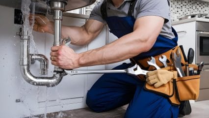 Technician using electronic equipment to detect a plumbing leak in Colton
